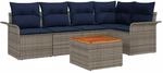 vidaXL Gartensofa-set 6 Stk Grau und Marineblau Poly-Rattan 3356001