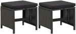 vidaXL Gartenhocker mit Kissen 2 Stk Poly Rattan Schwarz 316758