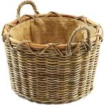 Kobolo Holzkorb f&uuml;r Kaminholz Kubu grey Rattan mit Griffen herausnehmbarer Jute