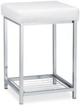 Relaxdays Polsterhocker Eisen Kunstleder Wei&szlig; Chrom mit Ablage Bodenschonend 47 cm x