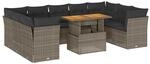 vidaXL 10-Tlg Garten-Sofagarnitur mit Kissen Grau Poly Rattan 3326972