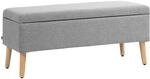 HOMCOM Sitzbank mit Stauraum Leinenoptik Gummiholz Grau 110 x 39 x 45 cm