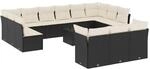 vidaXL 14-Tlg Garten-Sofagarnitur mit Kissen Schwarz Poly Rattan 3250295