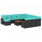 vidaXL 13-Tlg Gartensofa-Set mit Kissen Schwarz Polyrattan 3226589
