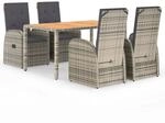 vidaXL 5-tlg. Garten-Essgruppe mit Kissen Poly Rattan Grau