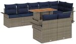 vidaXL Garten-Sofa-Set mit Kissen 9 Stk Grau und Marineblau 3349352