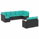 vidaXL 9-Tlg Gartensofa-Set mit Kissen Schwarz Polyrattan 3226288