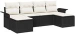vidaXL Garten-Sofa-Set mit Kissen 6-Tlg Schwarz Poly Rattan 3354136