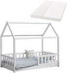 Juskys Kinderbett Marli 80 x 160 cm mit Matratze Wei&szlig;