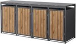 ML-Design M&uuml;lltonnenbox 4Er 240L Anthrazit-Holzoptik aus Stahl