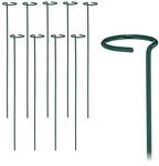 Relaxdays Pflanzst&auml;be 10er Set Stahl Dunkelgr&uuml;n mit Ring 60 cm