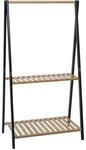 MCW Bambus Pflanzenregal Q32 Stange 2 Ablagen 130x70x44cm Natur-Schwarz
