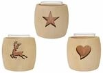 Erst-Holz Zirben Teelichthalter mit Glas und Ausschnitt Stern 3er Set