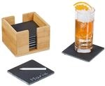 Relaxdays Untersetzer Schiefer Anthrazit Natur 8er Set mit Bambus-Box Beschriftbar
