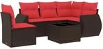 vidaXL 6-Tlg Gartensofa-Set mit Kissen Braun Polyrattan 3221383