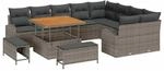 vidaXL Garten-Sofa-Set mit Kissen 12-Tlg Grau Poly Rattan 3362428