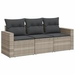 vidaXL 3-tlg Garten-Sofagarnitur mit Kissen Hellgrau Poly Rattan Modell 2