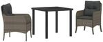vidaXL 3-Teiliges Garten-Esszimmer-Set mit Kissen Grau Poly Rattan 3380162