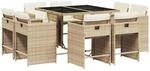 vidaXL 9-Tlg Garten-Essgruppe mit Kissen Beige Poly Rattan 3211198