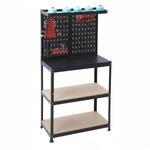 Relaxdays Werkbank Stahl MDF Schwarz Natur Rot mit Lochwand 15-Teiligem Zubeh&ouml;r 155