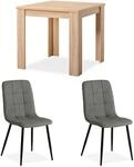 Homestyle4u Essgruppe mit Tisch Natur und 2 Polsterst&uuml;hlen Grau 2377