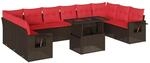 vidaXL 11-Tlg Gartensofa-Set mit Kissen Braun Polyrattan 3268154