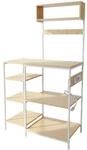 Relaxdays K&uuml;chenregal Metall Holzoptik Wei&szlig; Mehrere Ebenen mit Steckdose 151 cm x