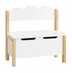 Relaxdays Kinderbank mit Stauraum MDF Kiefernholz Filz Wei&szlig; Natur Softclose 60 cm x