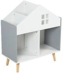Relaxdays Kinderregal MDF Kiefernholz Wei&szlig; Grau Hausf&ouml;rmig mit 6 F&auml;chern 65,7 cm x