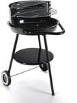Relaxdays Holzkohlegrill Stahl Kunststoff Schwarz H&ouml;henverstellbar mit Rollen 77 cm