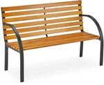 Relaxdays Gartenbank Holz Stahl Natur Schwarz f&uuml;r 2 Personen 84 cm x 122 cm x...