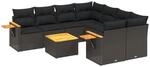 vidaXL 9-tlg Garten-Sofagarnitur mit Kissen Schwarz Poly Rattan Modell 166