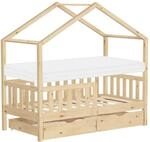 ML-Design Hausbett mit Matratze 70x140 cm & 2 Schubladen Natur Kiefer