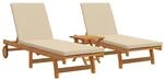 vidaXL Sonnenliegen im 2er Set mit Tisch und Kissen aus Akazienholz 3325208