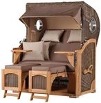 bene,iving Strandkorb Komplettset Ammersee Teak Bullauge PE Grau Modell 534
