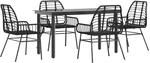 vidaXL 5-Teiliges Garten-Esszimmerset Schwarz Poly Rattan Glas 3334536