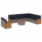 vidaXL 11-Tlg Gartensofa-Set mit Kissen Grau Polyrattan 3227804