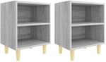 vidaXL Nachttische mit Massivholz-Beinen 2 Stk Grau Sonoma 40x30x50cm 813101