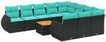 vidaXL 11-Tlg Gartensofa-Set mit Kissen Schwarz Polyrattan 3225182