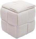 MCW Hocker Q47 Deckel Staufach Stoff Cord 43x40x40cm Creme