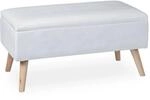 Relaxdays Sitzbank Samt Eukalyptusholz Wei&szlig; Stauraum 80 cm x 40 cm x 41 cm 12,2 kg