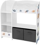 Joyz Kinderregal Weltraum Motiv 93x30x98 cm Wei&szlig; Regal mit 8 Ablagef&auml;chern