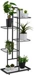 Relaxdays Pflanzenst&auml;nder Stahl Schwarz 5 Ablagen 96 cm x 45 cm x 22 cm