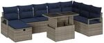 vidaXL Garten-Sofa-Set mit Kissen mit Speicher 9-Tlg Grau Poly Rattan 3359822