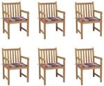 vidaXL Gartenst&uuml;hle 6 Stk Rote Karomuster-Kissen Massivholz Teak 3073044