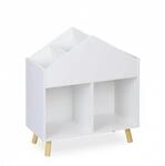 Relaxdays Kinderregal Hausform Holzwerkstoff Wei&szlig; Natur 6 F&auml;cher 64,5 cm x 60 cm x
