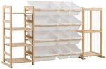 Relaxdays Kinderregal Kiefernholz Natur Wei&szlig; mit 12 Boxen 80 cm x 150 cm x 30 cm