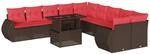 vidaXL 11-Tlg Gartensofa-Set mit Kissen Braun Polyrattan 3268804