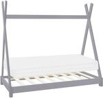 ML-Design Kinderbett Tipi 80x160cm Hellgrau mit Matratze und Lattenrost aus Holz