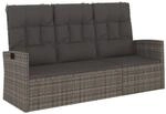 vidaXL Gartenbank mit Liegefunktion & Kissen Grau 173 cm Poly Rattan